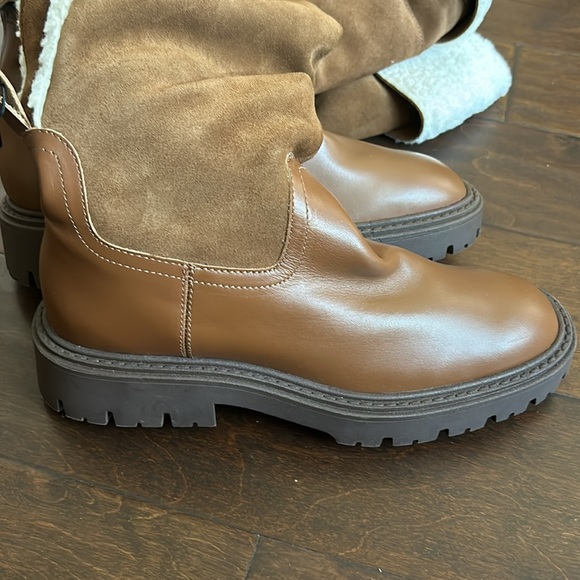 Zara Over The Knee Leather Suede Boots New Sz 7.5 Brown Shearling - Picture 6 of 8